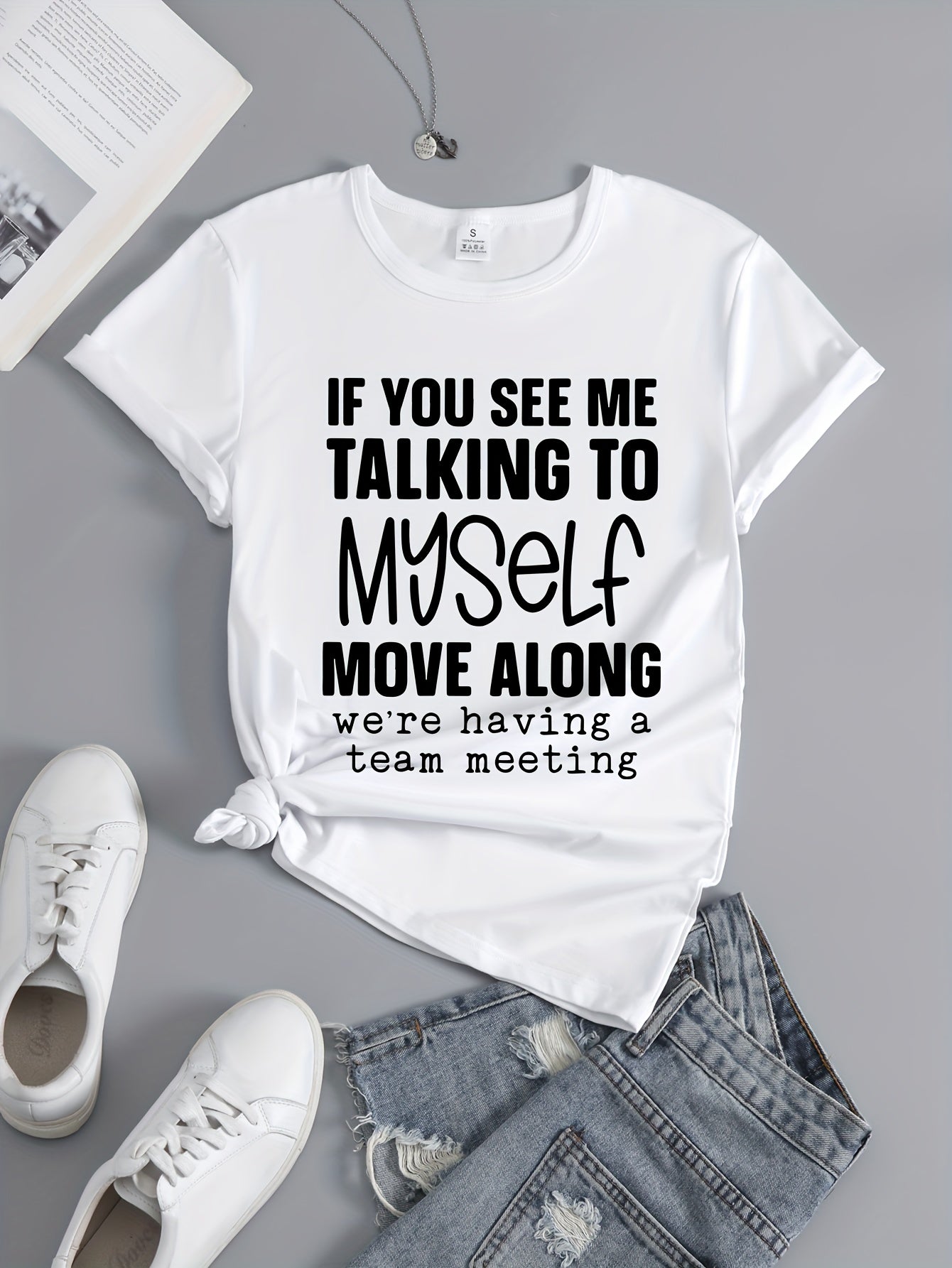 Printed Round Neck T-shirt Short Sleeves Sports Top Women's Activewear