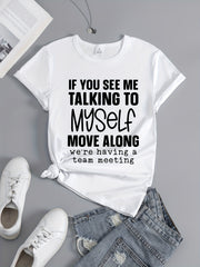 Printed Round Neck T-shirt Short Sleeves Sports Top Women's Activewear