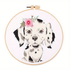Embroidery Starter Kit Dogs Pattern DIY Cross Stitch for Adults with Hoops