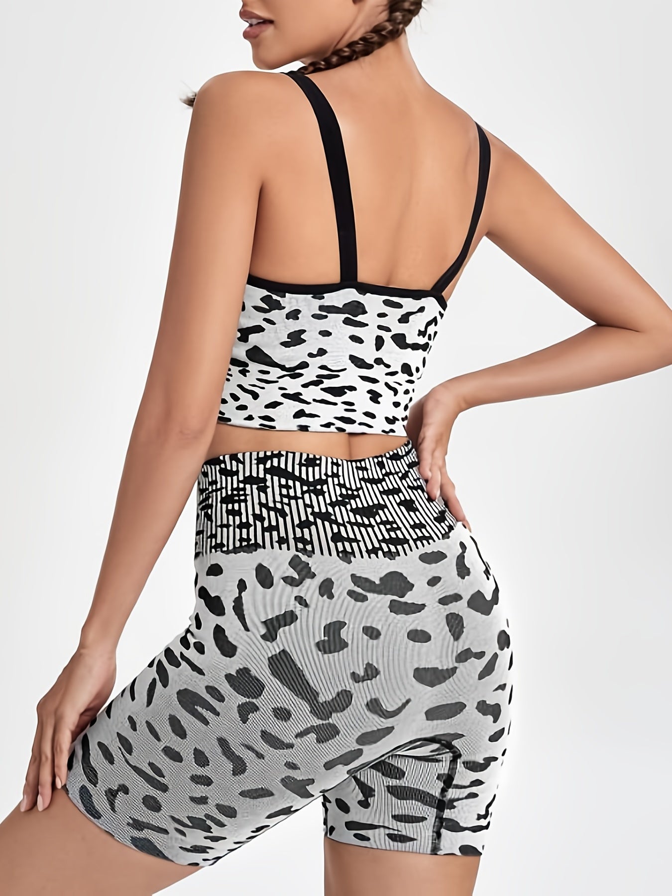 Leopard Print High Waist Biker Shorts & Sports Bra Set