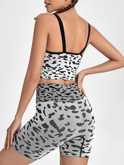 Leopard Print High Waist Biker Shorts & Sports Bra Set