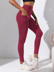 Solid Sports Leggings with Pocket High Waist Running Yoga Fitness Tight Pants