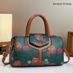 Vintage Floral Print Crossbody Bag Detachable Strap Zipper Closure