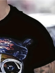 Dog Motorcycle Pattern Print Men's Short Sleeve Tee
