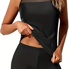 Mesh Beach Tankini Set High Stretch Boxer Short Bottom Swimsuit