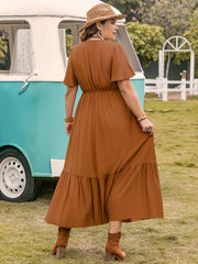 Boho Lace Maxi Smock Dress Short Sleeve Round Neck