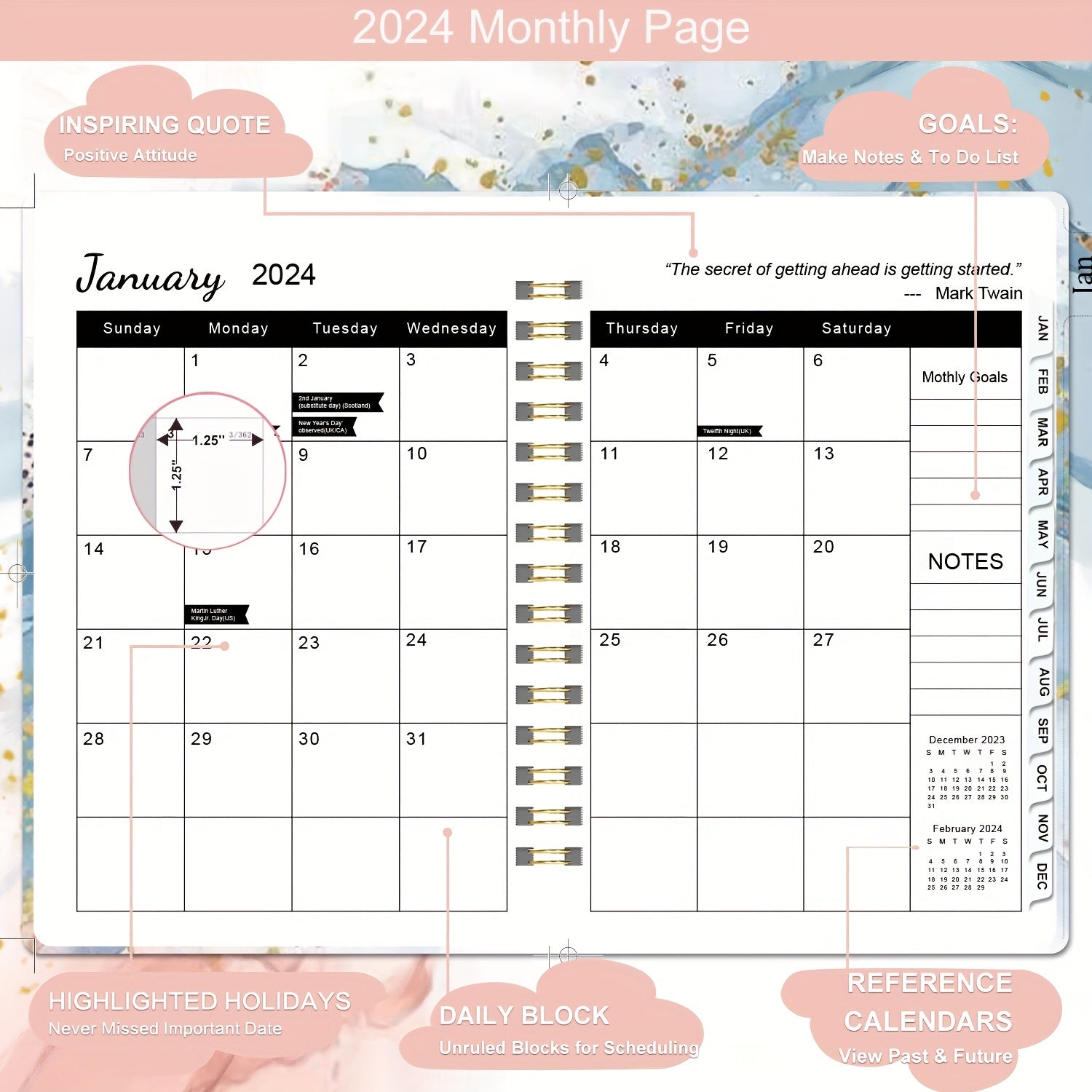Planner Weekly And Monthly Planner Yearly Jan-Dec Spiral Bound With 12 Tabs