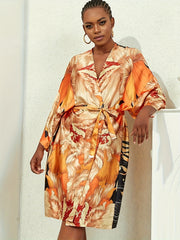 Retro Kimono Chain Print Open Front