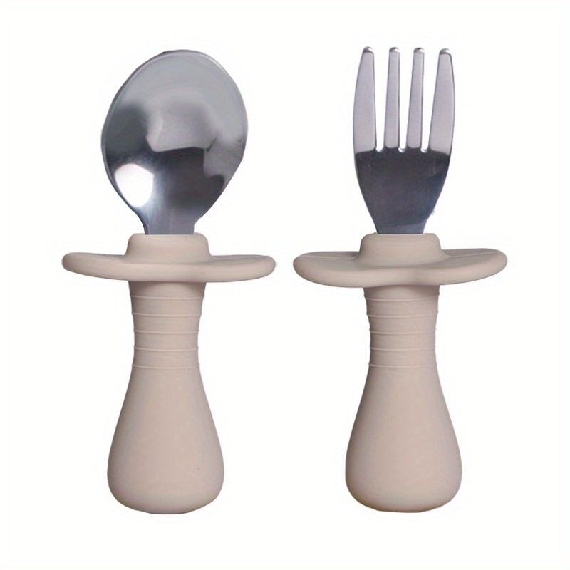 Stainless Steel Short Fork Spoon Baby Training Eating Learning