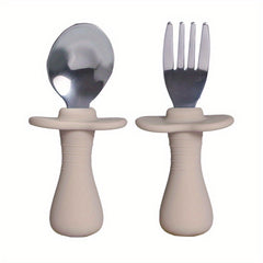 Stainless Steel Short Fork Spoon Baby Training Eating Learning