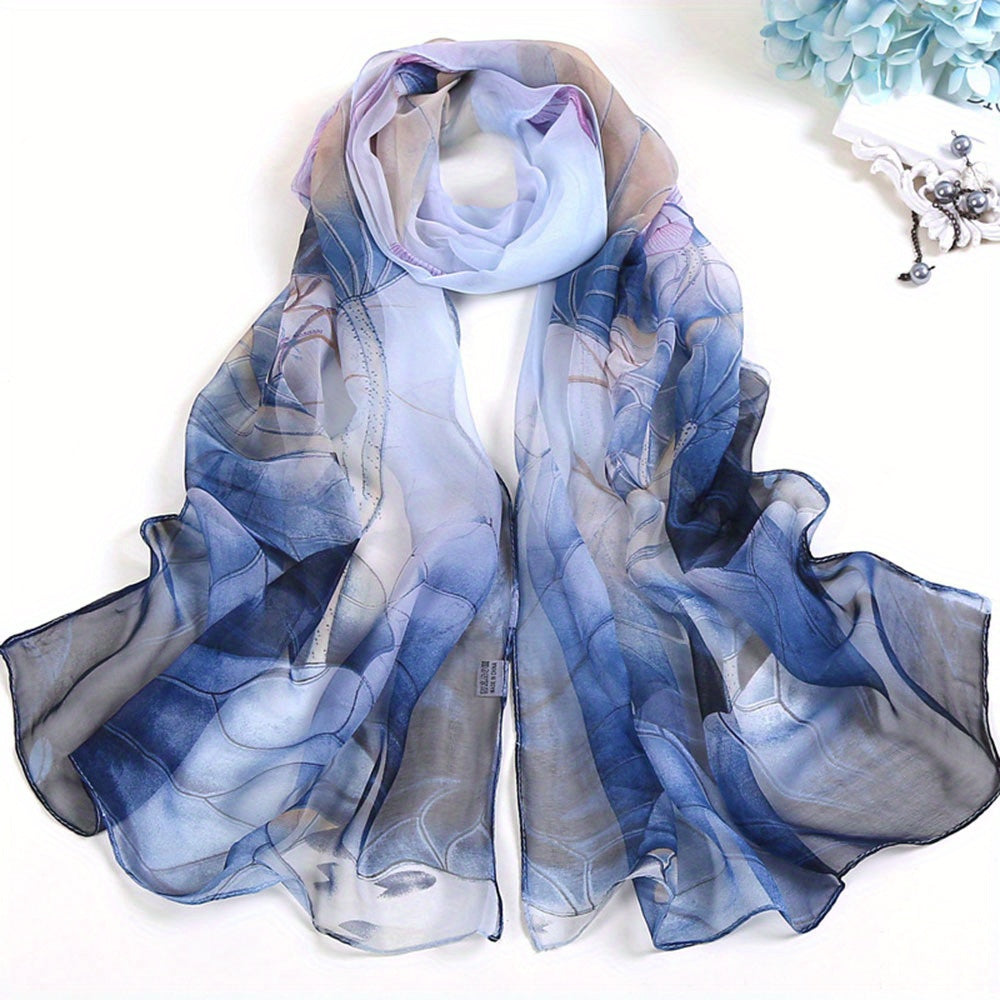 Lightweight Lotus Pattern Scarf Long Silk Feeling Sunscreen Scarf Shawl