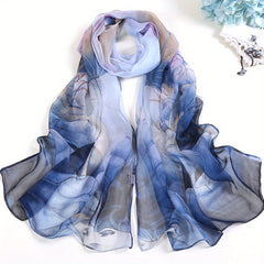 Lightweight Lotus Pattern Scarf Long Silk Feeling Sunscreen Scarf Shawl