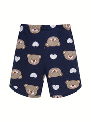 Boys Bear & Heart Cotton Pajamas Set Short Sleejsones Tops & Bottoms