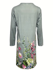 Floral Butterfly Print Ruched Dress Long Sleeve Casual Dress for Spring & Fall