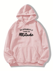 Attitude Print Hoodie with Kangaroo Pocket for Women