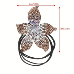 Women's Rhinestone Flower Resin Hair Tie Elastic Hair Rope
