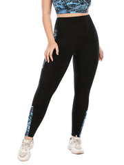 Colorblock Random Print Yoga Sports Leggings With Pocket