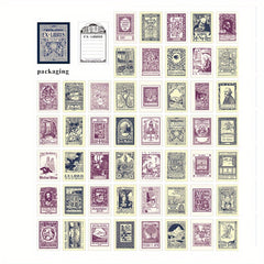 50 Retro Bookplate Engraved Paper Sheets 9x7 cm, Hand Account Base Paper