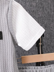 Boy's 2pcs T shirt & Shorts Set Letter Patched Print Short Sleeve Top Waffle Tex