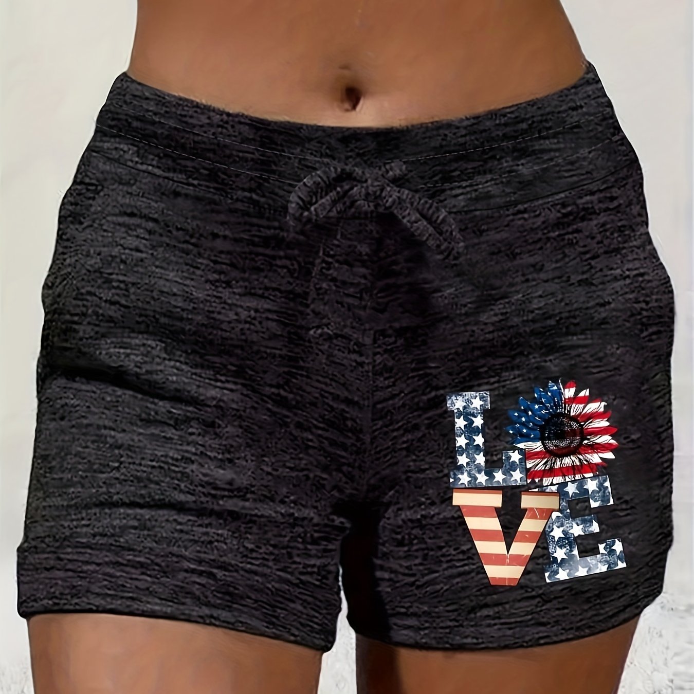 Love Print Drawstring Shorts for Women
