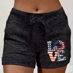 Love Print Drawstring Shorts for Women