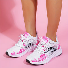 Skull & Rose Pattern Lightweight Sneakers