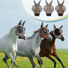 Comfortable Horse Fly Mask with Ears Elasticity Leopard Print Large