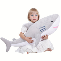 Large Shark Plush Stuffed Animal Soft Toy with Stripes & Pink Mouth