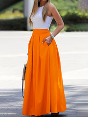 High Waist Ruched Maxi Skirt Solid Color Women's Clothing