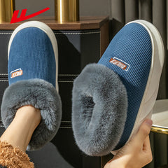 HUILI Men's Corduroy Platform House Slippers Warm Fleece Comfort Winter