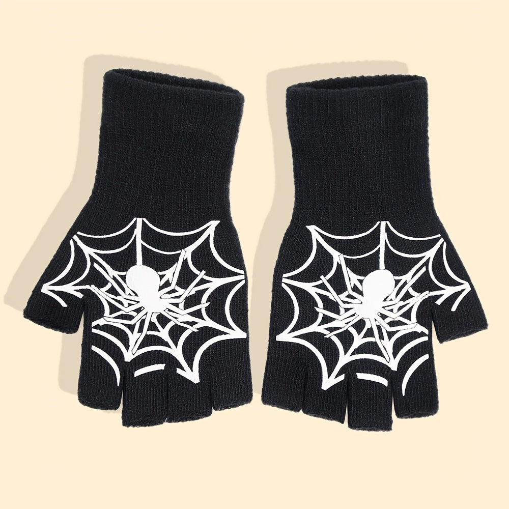 Halloween Spider Gloves Men Women Luminous Touch Screen Fingerless Winter Warm