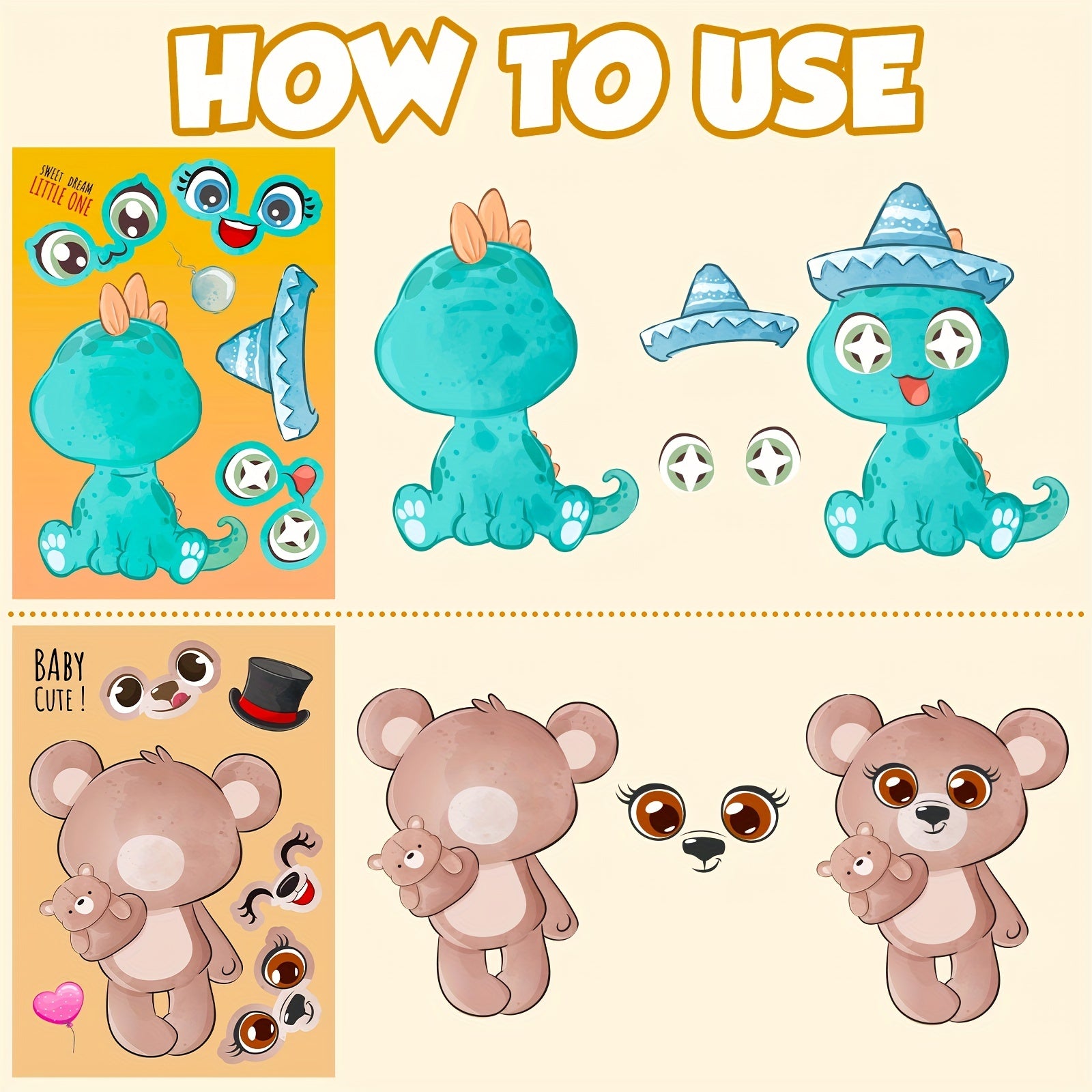 6pcs Animal Mixed Stickers for Crafting Party Favors