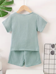 2pcs Little Boy Cotton Short Sleeve Polo Shirts & Shorts Set
