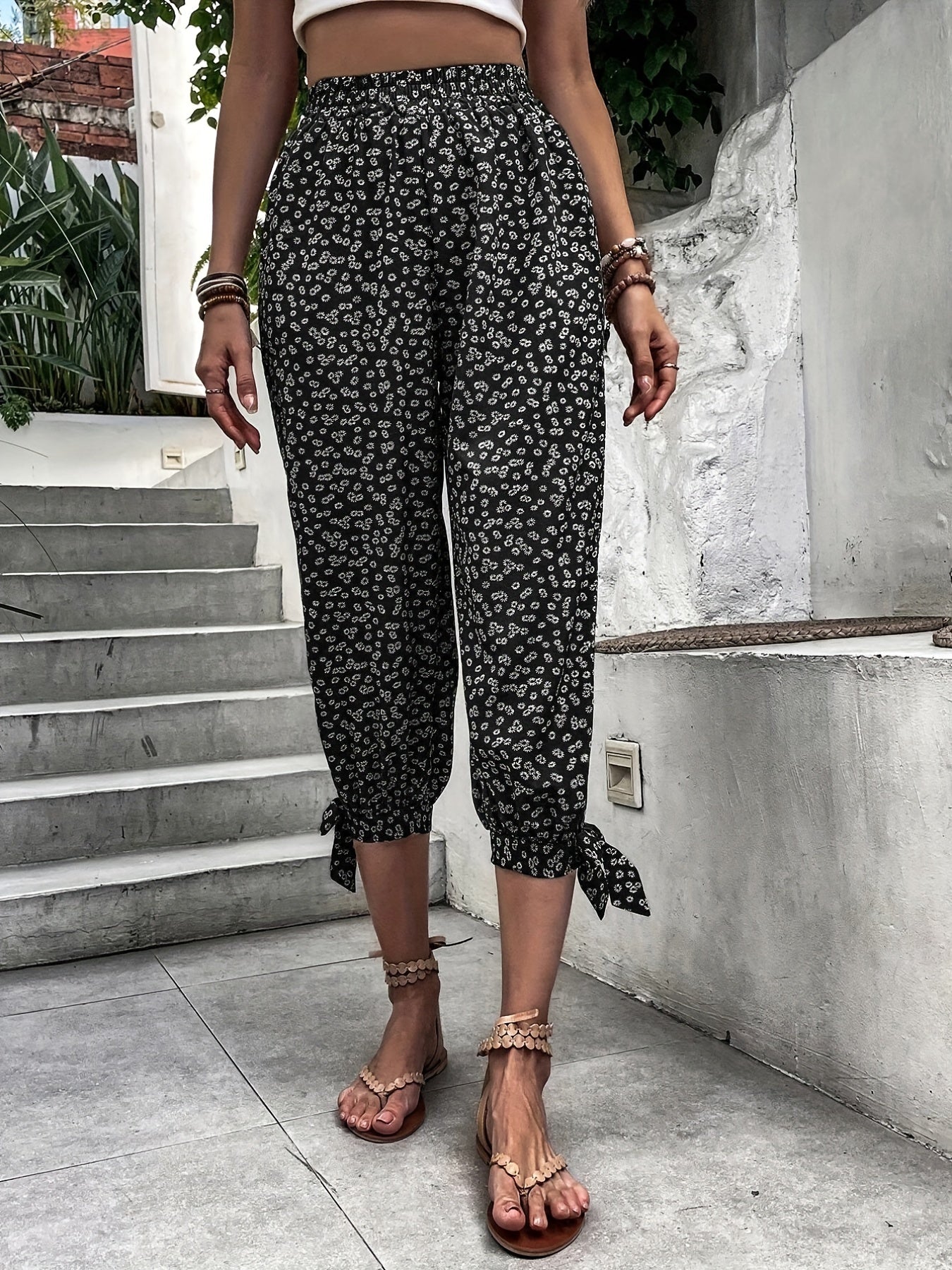 Floral Print Lantern Capris for Women's Spring & Summer