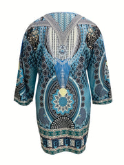 Plus Size Boho Dress Women's Plus Allover Print V-Neck Loose Fit Dress