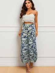 Boho Plants Print High Waist Wide Leg Pants