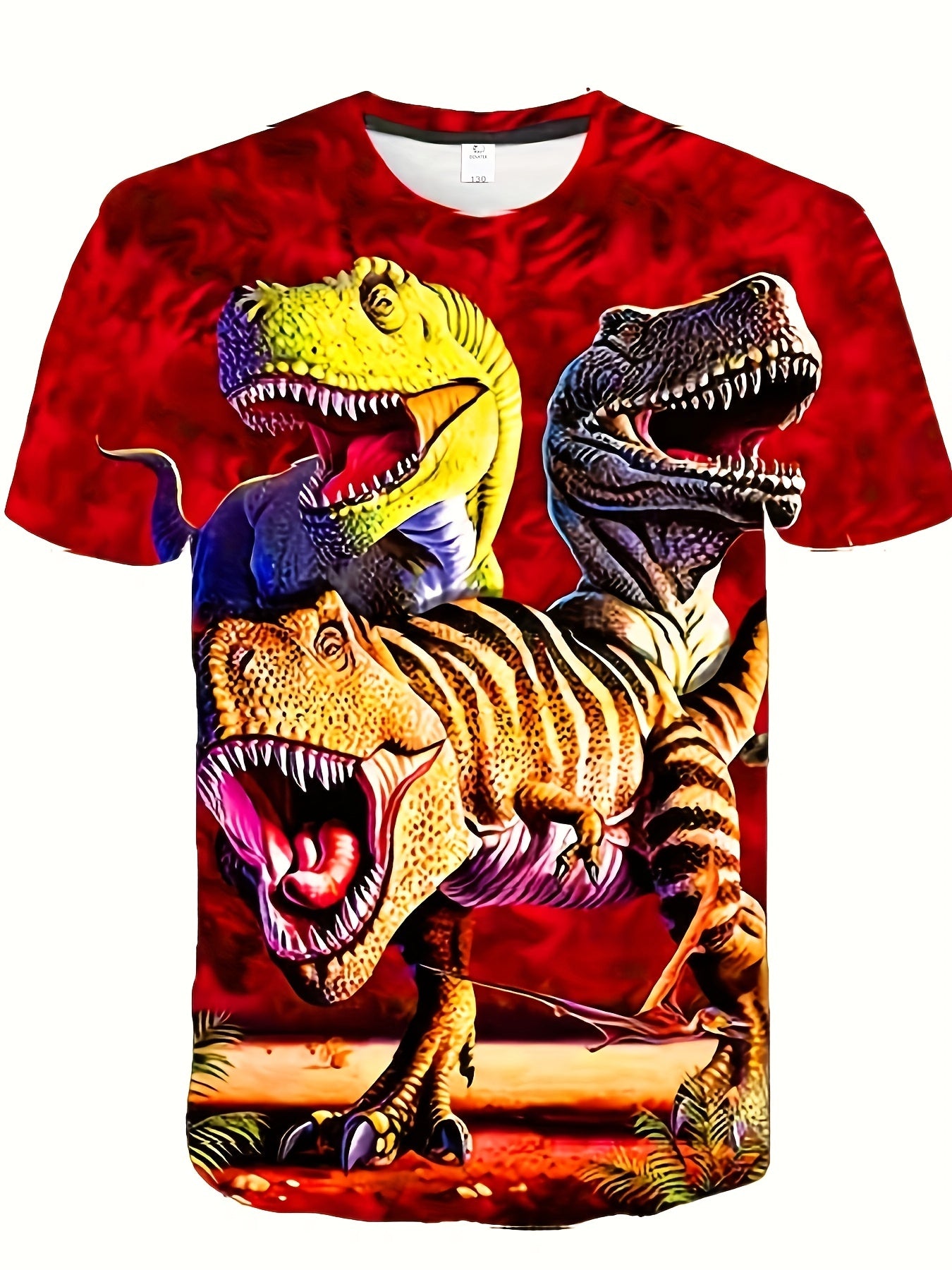 Boy's T Rex Dinosaur Graphic Tee Shirt 3D Print Active Stretch Short Sleeve