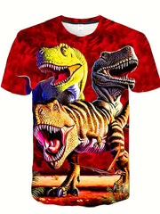 Boy's T Rex Dinosaur Graphic Tee Shirt 3D Print Active Stretch Short Sleeve