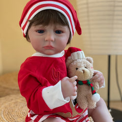 Cuddly Full Body Silicone Vinyl Reborn Doll Rooted Hair Christmas Outfits