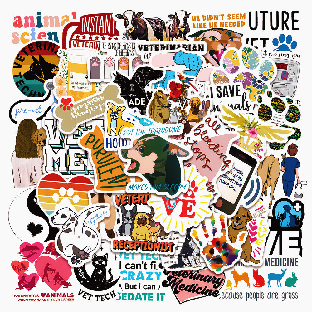 50 Sheets Veterinary Graffiti Stickers Waterproof DIY Creative Toys