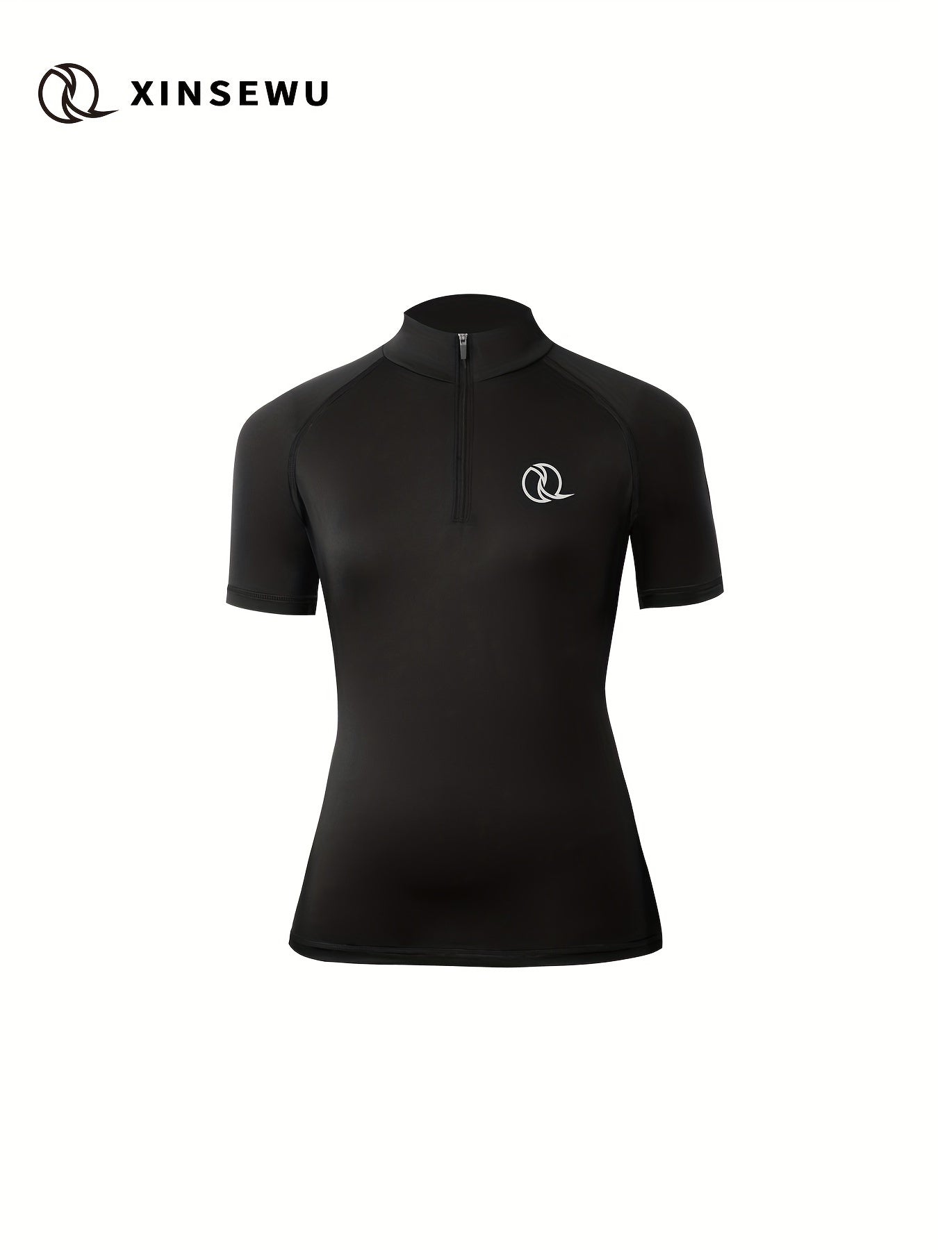 Women's Solid Mock Neck Short Sleeve Shirts Zipper Quick Dry Tops