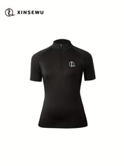 Women's Solid Mock Neck Short Sleeve Shirts Zipper Quick Dry Tops