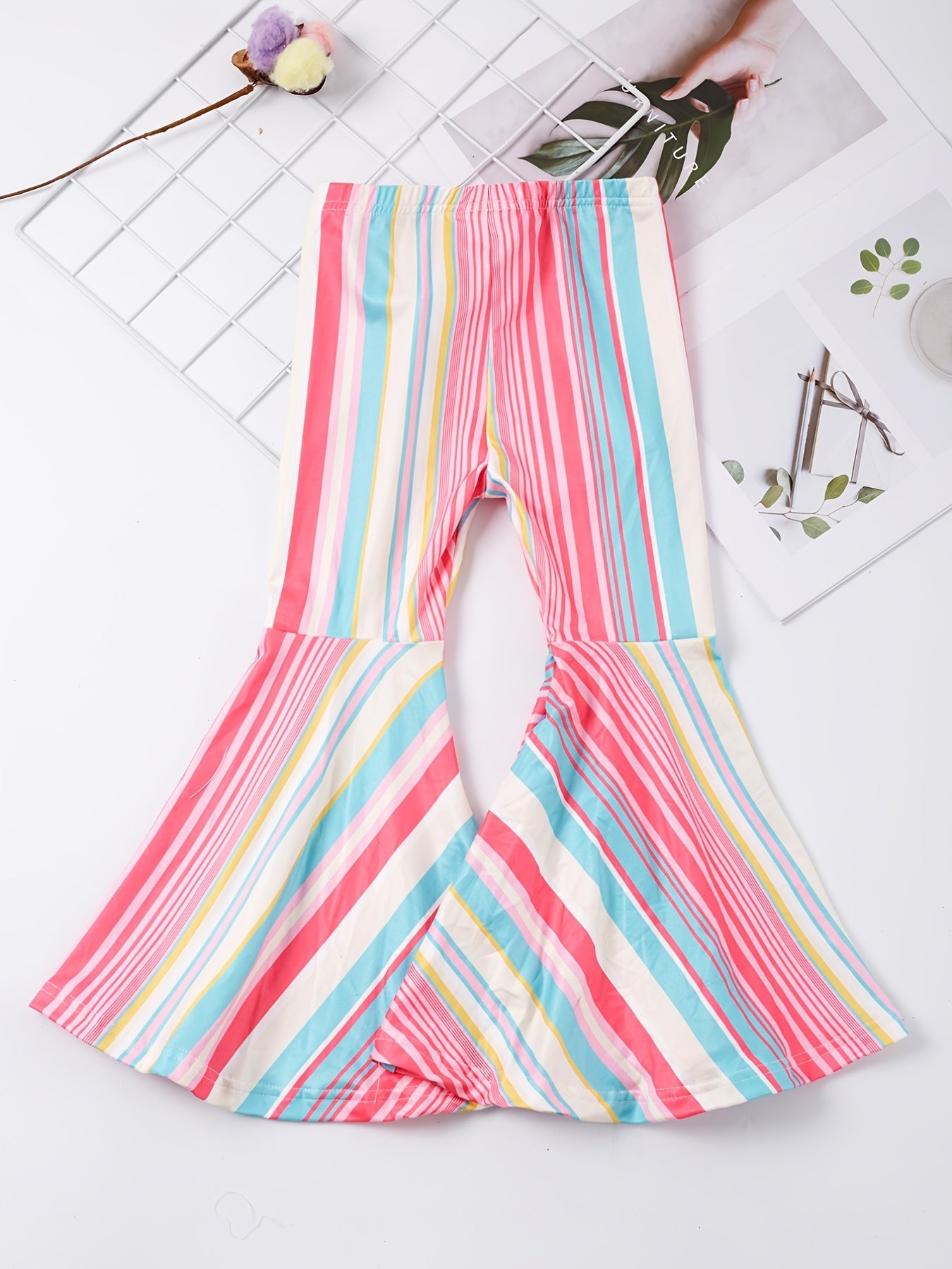 Girls Block Stripe Flare Leg Pants Spring Summer Clothes