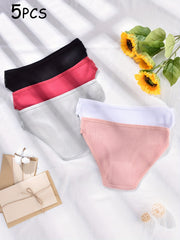 5pcs Floral Lace Ribbed Panties Comfy & Breathable Intimates Panties
