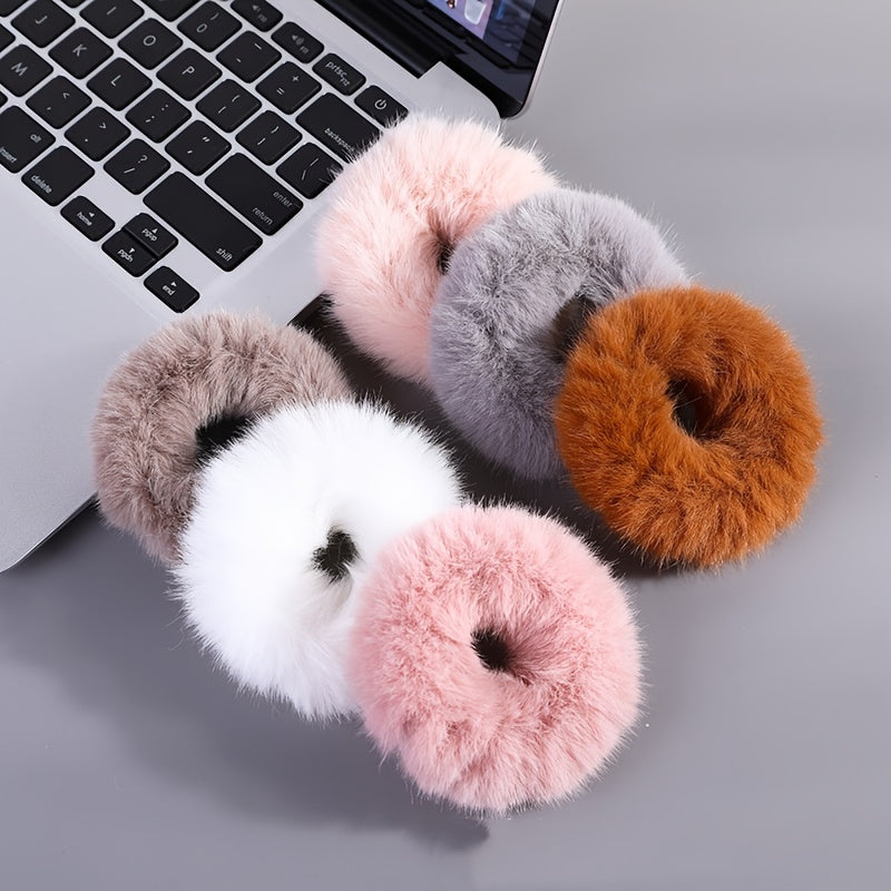 6Pcs Fuzzy Furry Fur Hair Elastics Tie Scrunchies Hair Accessories