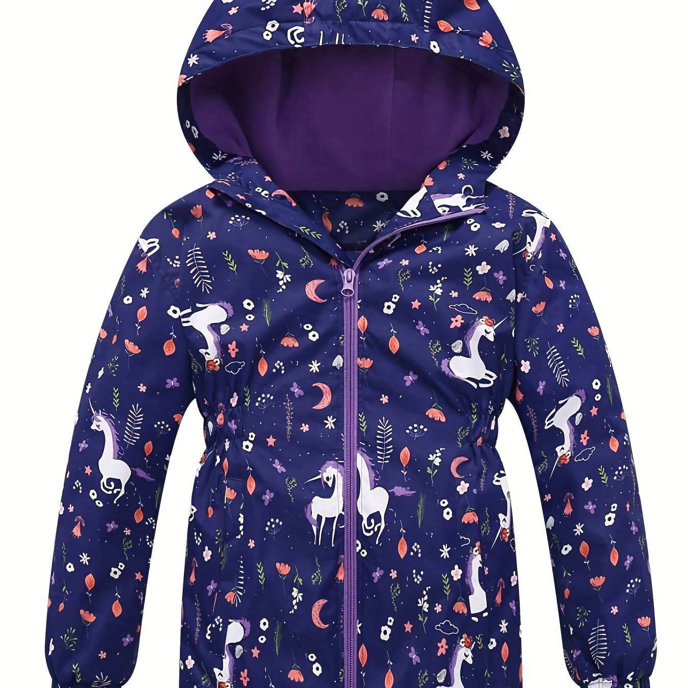 Toddler Girls Unicorn Hooded Jacket Waterproof Zipper Coat