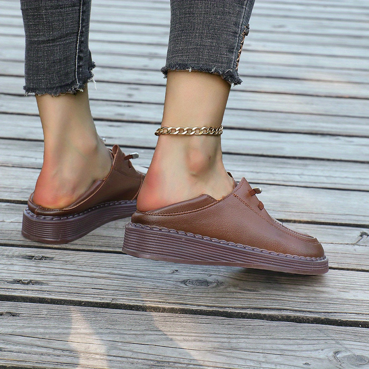 Women's Leather Skate Shoes Slip On Loafers Sport Sneakers