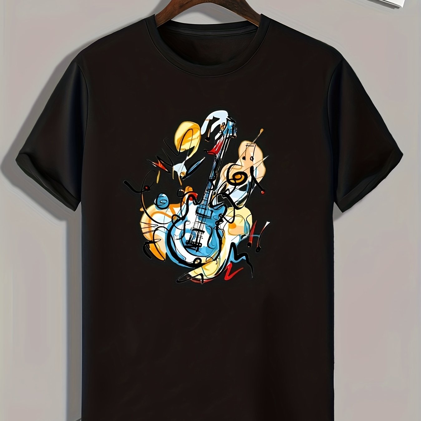 Guitar Print Men's Graphic T-shirt for Summer
