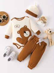 Waffle Bear Embroidery Outfit Toddler Baby Boys Clothes Long Sleeve