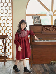 Cotton Flower Graphic Long Sleeve Dress Girls Kids Clothes